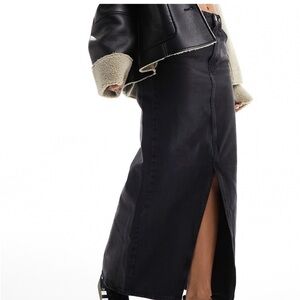 Mango Black Denim Maxi Skirt with front slit